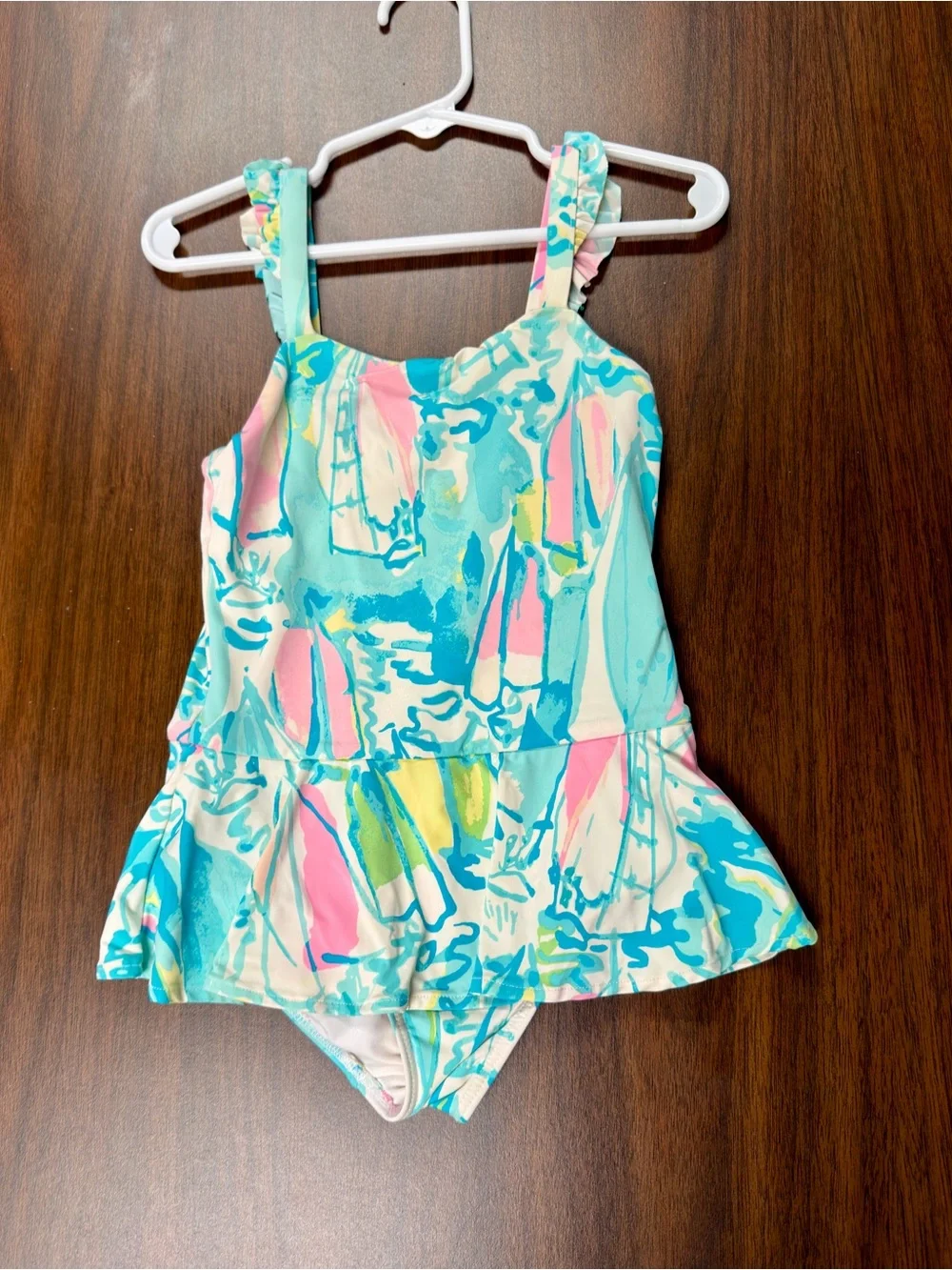 Lilly Pulitzer Turquoise Multi-Color Ruffle Hem One-Piece Swimsuit